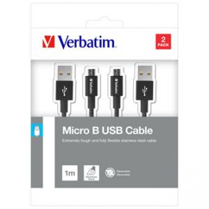 Kabel USB (2.0), USB A M- USB micro M, 1m, stříbrný, Verbatim, box, 48874, 2ks, 2x100cm