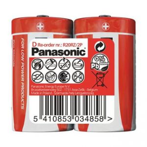 Baterie zinkouhlíková, velký monočlánek, D, 1.5V, Panasonic, folie, 2-pack