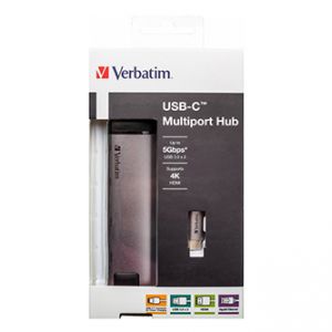 USB (3.1) hub 5-port, 49141, šedá, délka kabelu 15cm, Verbatim, adaptér USB C na USB C, 1x