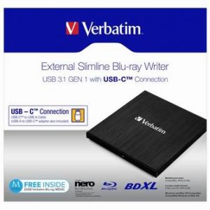 Verbatim externí Blu-Ray mechanika, 43889, USB 3.1, USB-C, ZDARMA 25GB MDISC