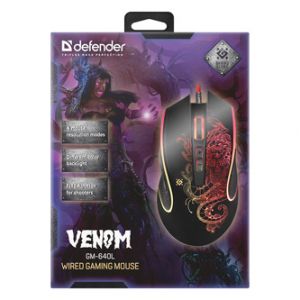 Defender Myš Venom GM-640L, 3200DPI, optická, 8tl., drátová USB, černá, herní, podsvícená