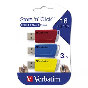 Verbatim USB flash disk, 3.2, 16GB, Store,N,Click, červený, modrý, žlutý, 49306, 3 ks