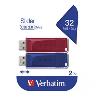 Verbatim USB flash disk, 2.0, 32GB, Slider, červený, modrý, 49327, 2 ks