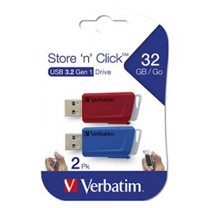 Verbatim USB flash disk, 3.2, 32GB, Store,N,Click, červený, modrý, 49308, 2 ks
