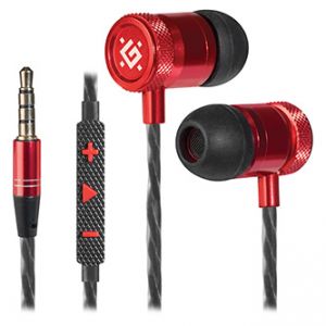 DEFENDER Pollaxe, sluchátka s mikrofonem, ovládání hlasitosti, černo-červená, 2.0, špuntov