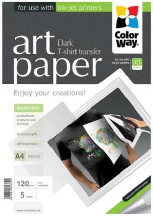 COLORWAY nažehlovací papír/ na  ART/  tmavý textil/ 120g/m2, A4/ 5 kusů