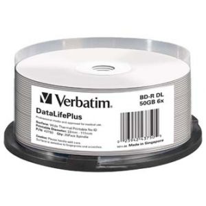 VERBATIM BD-R, DL+ Wide Thermal Printable No Id Surface Hard Coat, 50GB, spindle, 43750, 6