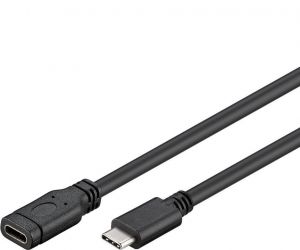 PREMIUMCORD Převodník Prodlužovací kabel USB-C M/F, černý, 1m