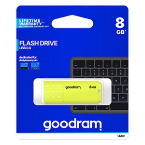 Goodram USB flash disk, USB 2.0, 8GB, UME2, žlutý, UME2-0080Y0R11, USB A, s krytkou