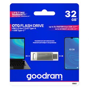 Goodram USB flash disk, USB 3.0 (3.2 Gen 1), 32GB, ODA3, stříbrný, ODA3-0320S0R11, USB A /