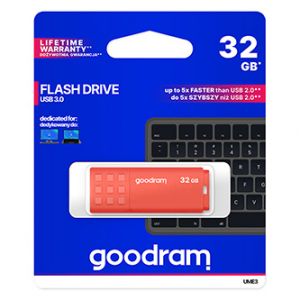 Goodram USB flash disk, USB 3.0 (3.2 Gen 1), 32GB, UME3, oranžový, UME3-0320O0R11, USB A,