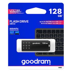 Goodram USB flash disk, USB 3.0 (3.2 Gen 1), 128GB, UME3, černý, UME3-1280K0R11, USB A, s