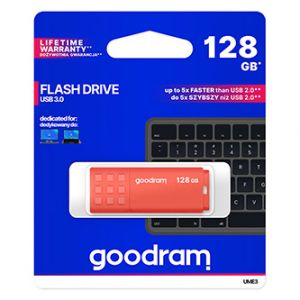 Goodram USB flash disk, USB 3.0 (3.2 Gen 1), 128GB, UME3, oranžový, UME3-1280O0R11, USB A,