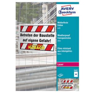 Avery Zweckform fólie 210mm x 297mm, A4, bílé, 1 etiketa, voděodolné, baleno po 100 ks