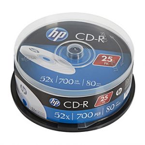 HP CD-R, CRE00015-3, 25-pack, 700MB, 52x, 80min., 12cm, bez možnosti potisku, cake box, St