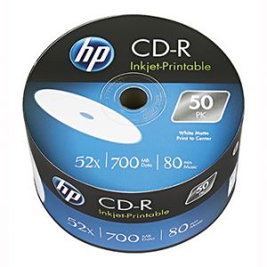 HP CD-R, CRE00070WIP-3, 50-pack, 700MB, 52x, 80min., 12cm, Printable, bulk, Standard, pro