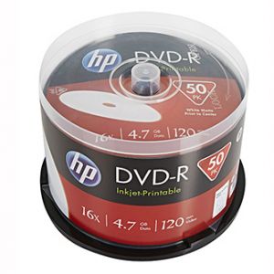 HP DVD-R, DME00025WIP-3, 50-pack, 4.7GB, 16x, 12cm, cake box, Printable, pro archivaci dat