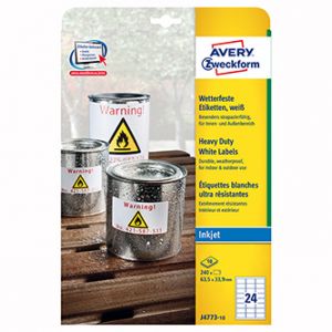 Avery Zweckform etikety 63.5mm x 33.9mm, A4, bílé, 24 etiket, velmi odolné, baleno po 10 k