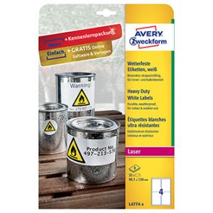 Avery Zweckform etikety 99.1mm x 139mm, A4, matné, bílé, 4 etikety, velmi odolné, baleno p