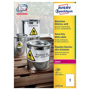 Avery Zweckform etikety 210mm x 297mm, A4, matné, bílé, 1 etiketa, velmi odolné, baleno po