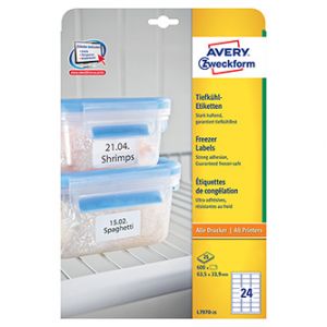 Avery Zweckform etikety 63.5x33.9mm, A4, bílé, 24 etiket, do mrazících boxů, baleno po 25l