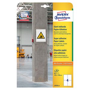 Avery Zweckform etikety 105mm x 148mm, A4, bílé, 4 etikety, s vysokou lepivostí, baleno po