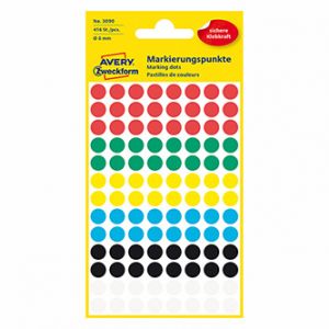 Avery Zweckform etikety 8mm, barevné, 104 etiket, značkovací, snímatelné, baleno po 4 ks,