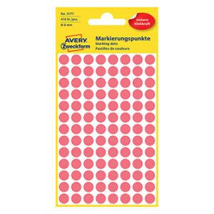 Avery Zweckform etikety 8mm, neon červené, 104 etiket, značkovací, baleno po 4 ks, 3177, p