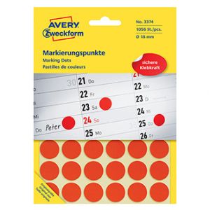 Avery Zweckform etikety 18mm, červené, 48 etiket, značkovací, baleno po 22 ks, 3374, pro r