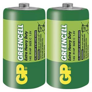 Baterie zinkochloridová, malý monočlánek, C, 1.5V, GP, fólie, 2-pack, Greencell