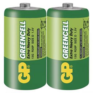 Baterie zinkochloridová, velký monočlánek, D, 1.5V, GP, fólie, 2-pack, Greencell