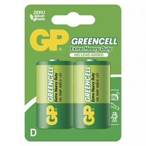 Baterie zinkochloridová, velký monočlánek, D, 1.5V, GP, blistr, 2-pack, Greencell