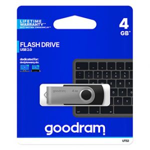 Goodram USB flash disk, USB 2.0, 4GB, UTS2, černý, UTS2-0040K0R11, USB A, s otočnou krytko