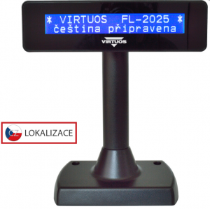 LCD zákaznický displej Virtuos FL-2025MB 2x20, serial (RS-232), černý