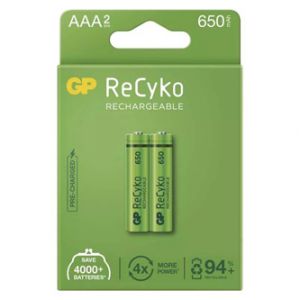 Nabíjecí baterie, AAA (HR03), 1.2V, 650 mAh, GP, papírová krabička, 2-pack, ReCyko