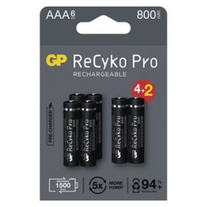 Nabíjecí baterie, AAA (HR03), 1.2V, 800 mAh, GP, papírová krabička, 6-pack, ReCyko Pro