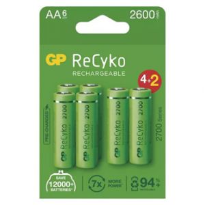 Nabíjecí baterie, AA (HR6), 1.2V, 2600 mAh, GP, papírová krabička, 6-pack, ReCyko