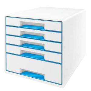Zásuvkový box Leitz WOW CUBE, 5 zásuvek, bílá/světle modrá
