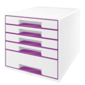 Zásuvkový box Leitz WOW CUBE, 5 zásuvek, bílá/purpurová