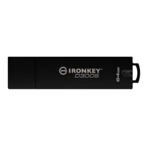 Kingston USB flash disk, USB 3.0 (3.2 Gen 1), 64GB, IronKey D300S, černý, IKD300S/64GB, US