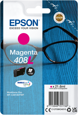 Epson originální ink C13T09K34010, T09K340, 408L, magenta, 21.6ml, Epson WF-C4810DTWF