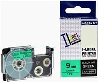Xerox kompatibilní páska s Casio, XR-9GN1, 9mm x 8m, černý tisk / zelený podklad - ALLPRIN