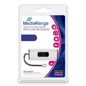 MediaRange USB flash disk, USB 3.0 (3.2 Gen 1), 64GB, stříbrný, MR917, USB A, s poutkem, v