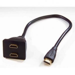 Redukce, HDMI rozdvojka, HDMI M-HDMI 2x F, 0, černá, Neutral box, pozlacené konektory
