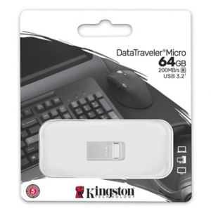 Kingston USB flash disk, USB 3.0 (3.2 Gen 1), 64GB, DataTraveler Micro G2, stříbrný, DTMC3