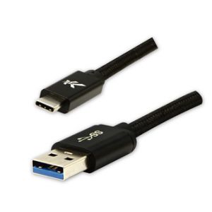 Kabel USB (3.2 gen 1), USB A M- USB C M, 1m, 5 Gb/s, 5V/3A, černý, Logo, box, nylonové opl