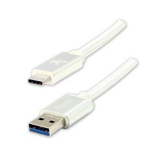 Kabel USB (3.2 gen 1), USB A M- USB C M, 1m, 5 Gb/s, 5V/3A, bílý, Logo, box, nylonové ople