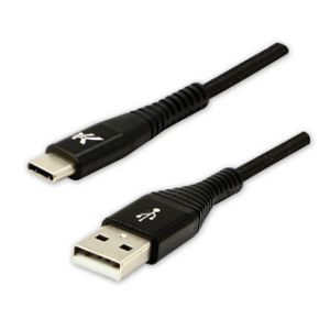 Kabel USB (2.0), USB A M- USB C M, 1m, 480 Mb/s, 5V/3A, černý, Logo, box, nylonové opleten