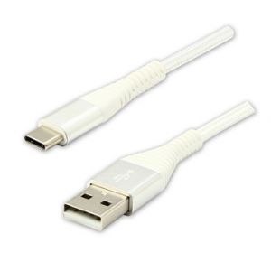 Kabel USB (2.0), USB A M- USB C M, 1m, 480 Mb/s, 5V/3A, bílý, Logo, box, nylonové opletení