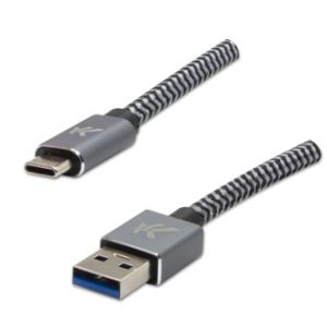 Kabel USB (3.2 gen 1), USB A M- USB C M, 2m, 5 Gb/s, 5V/2A, šedý, Logo, box, kovové oplete